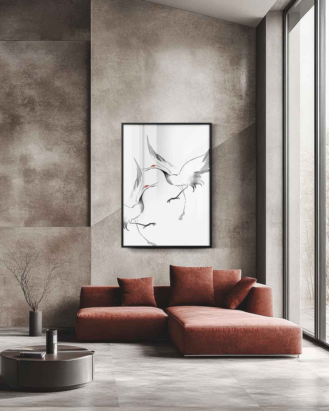 Elegante Kranen in Vlucht Kunstwerk-canvas-dibond-plexiglas-wanddecoratie-WallArtistic