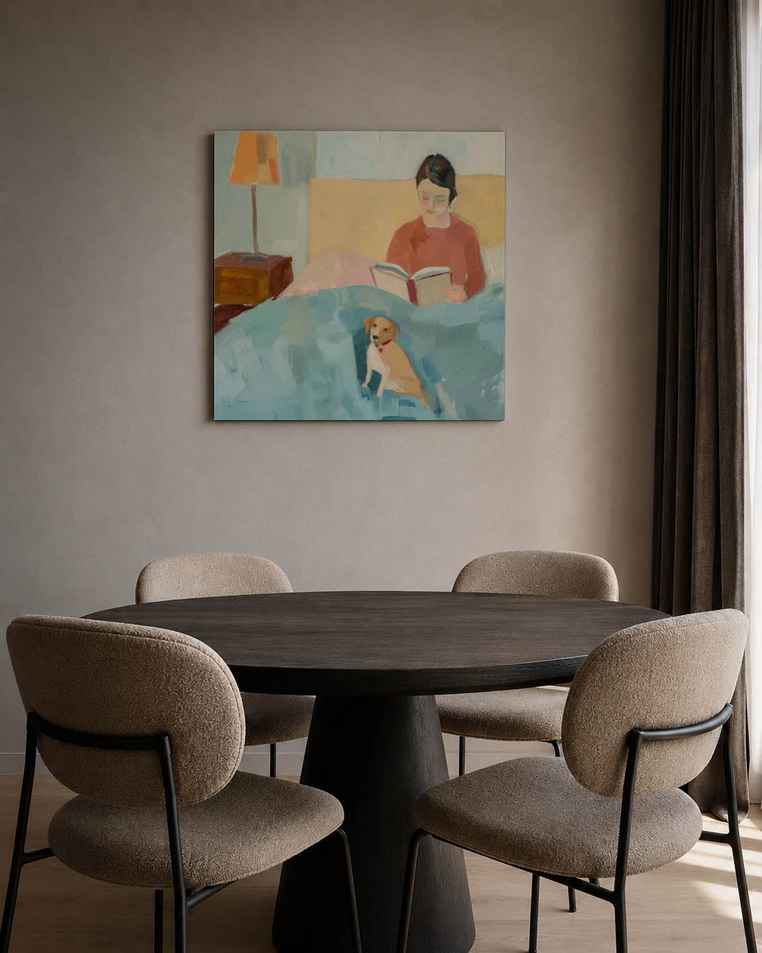 Lezende vrouw met hond Kunstwerk