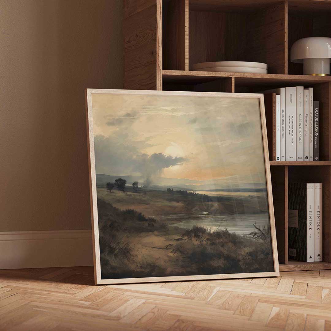 Landschap met ondergaande zon Poster