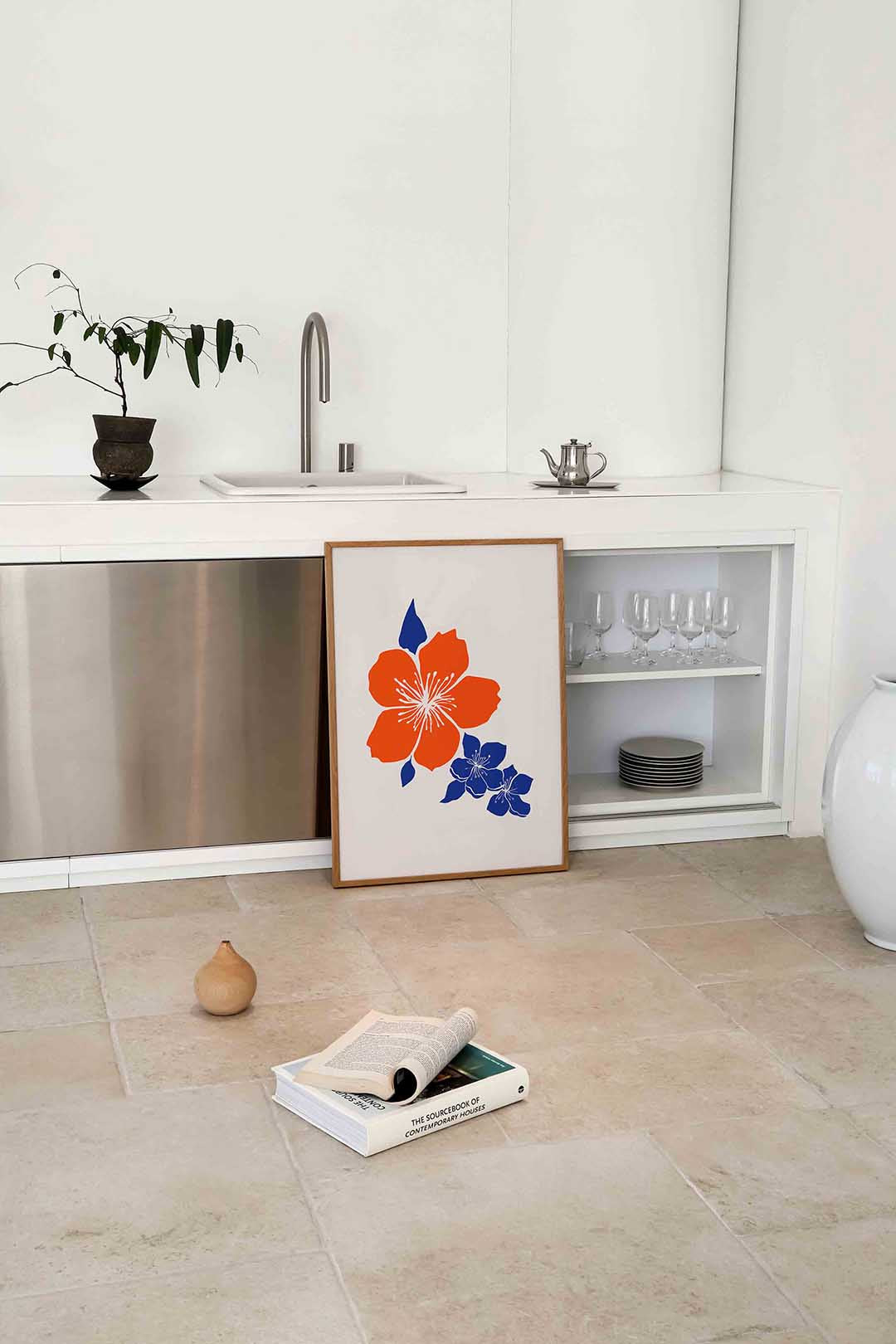 Bloemen in oranje en blauw Poster