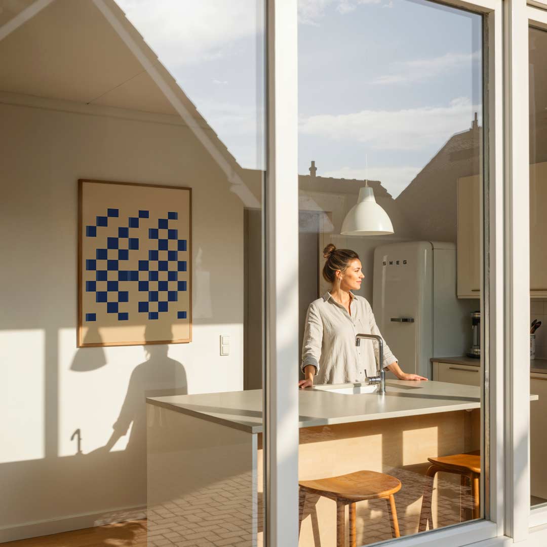 Stijlvolle Blauw-Ruit Kunstposter-WallArtistic