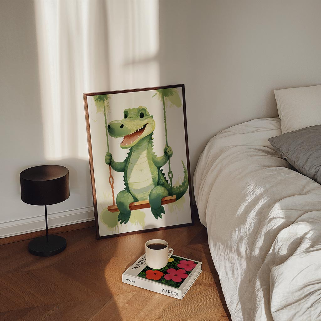 Krokodil op Schommel Poster-WallArtistic