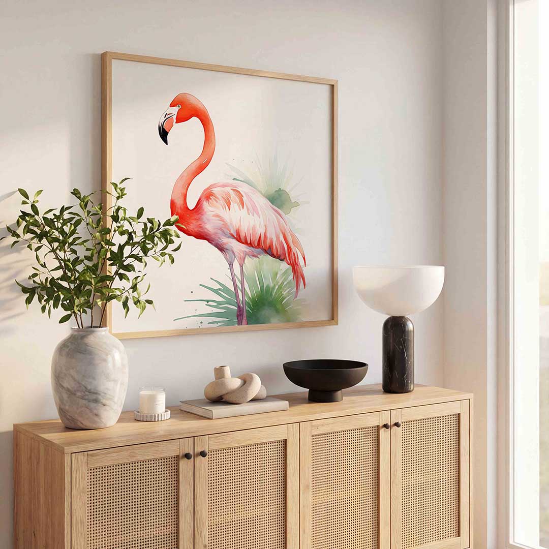 Flamingo met groene accenten Poster