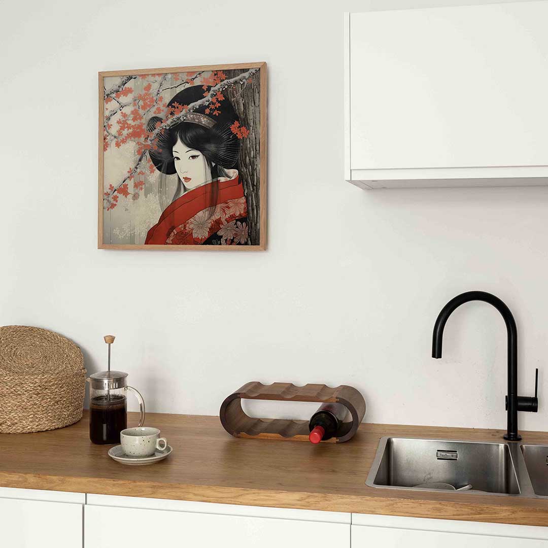 Vrouw met rode bloemen Poster