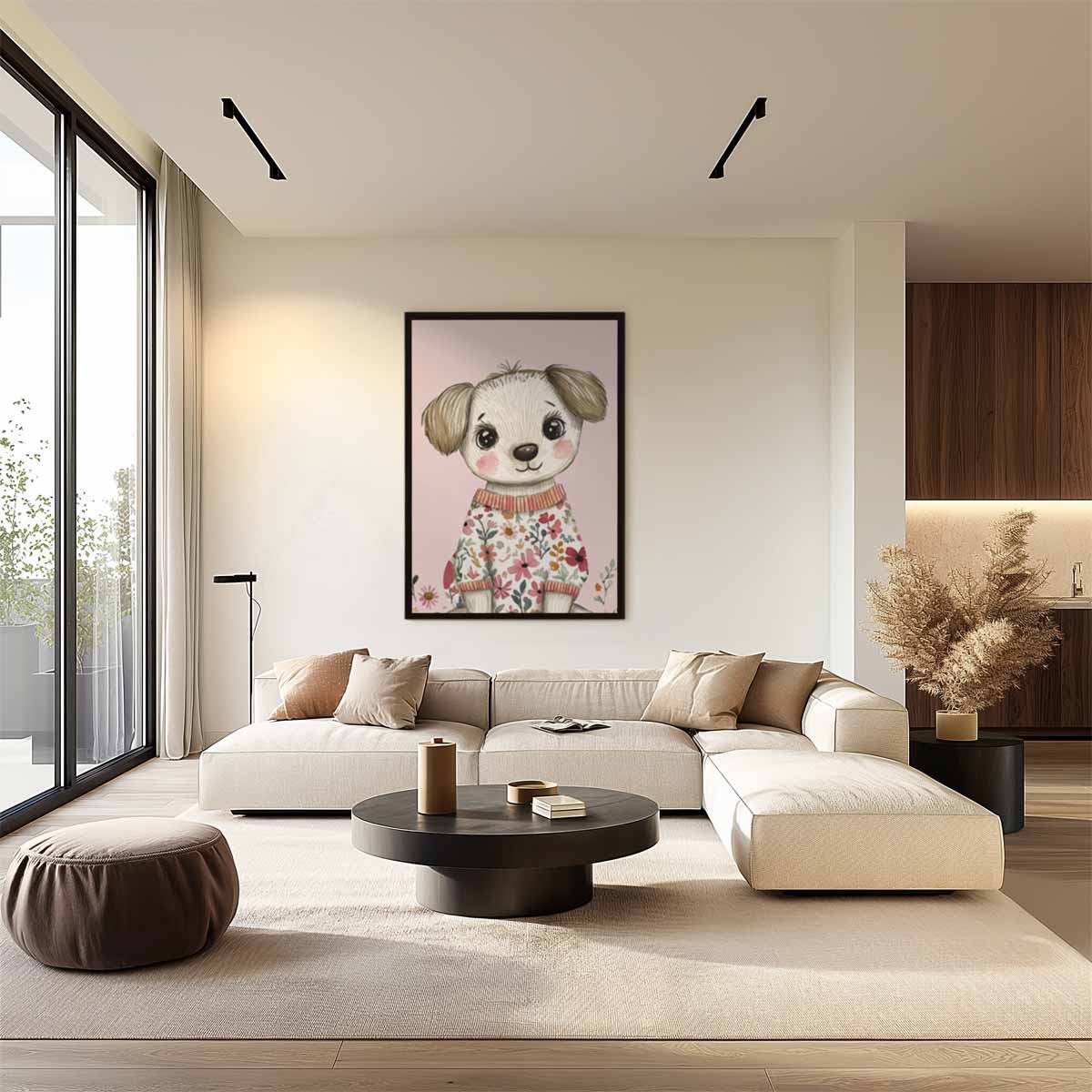 Schattig Bloemenhondje Kunstwerk-canvas-dibond-plexiglas-wanddecoratie-WallArtistic