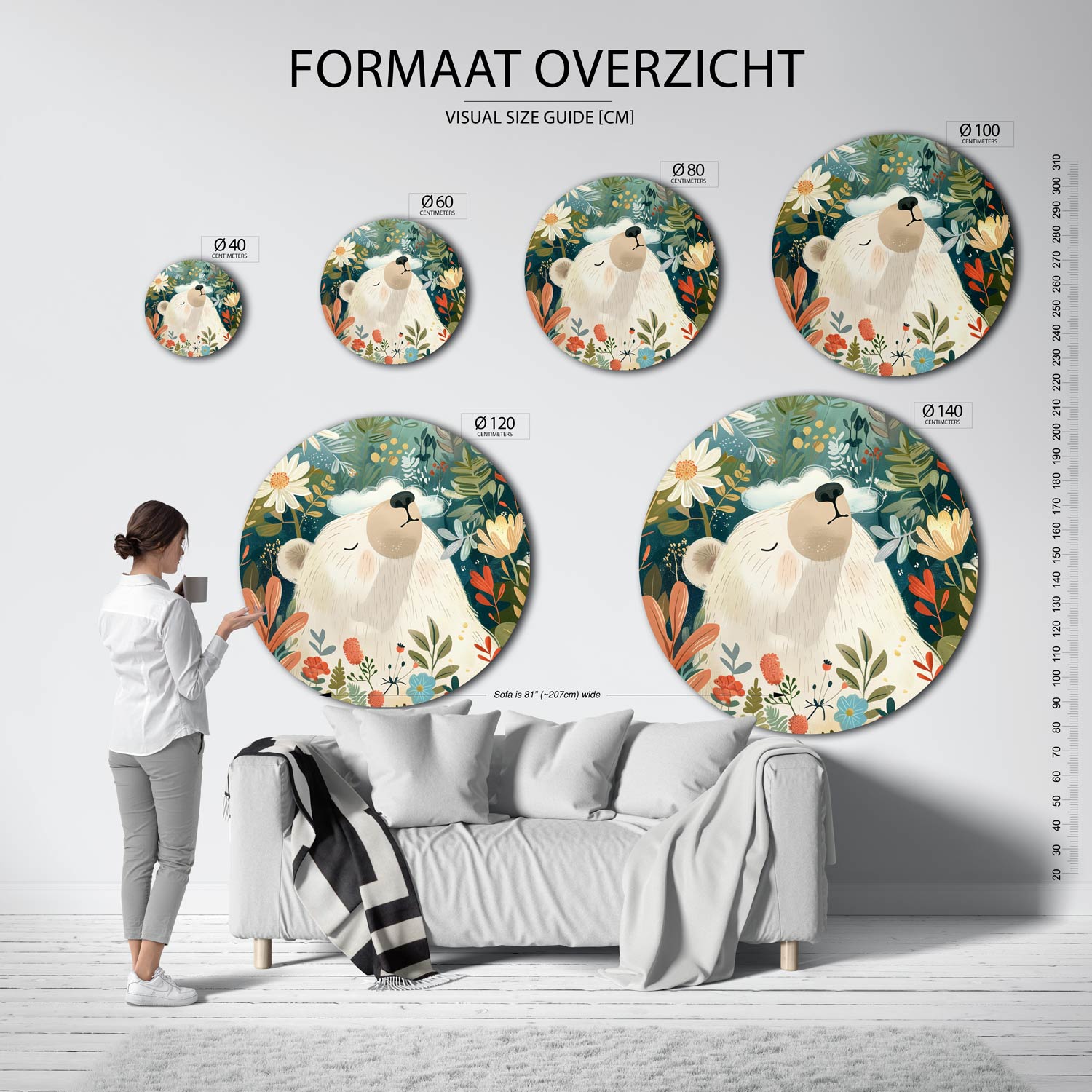 Beer en bloemen Muurcirkel