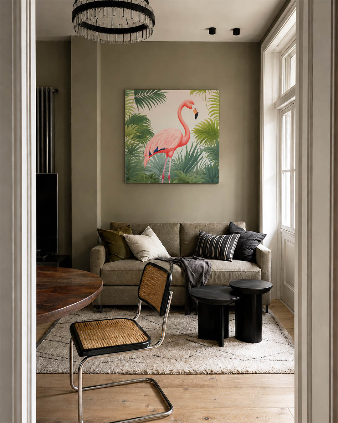 Flamingo en bladeren Kunstwerk