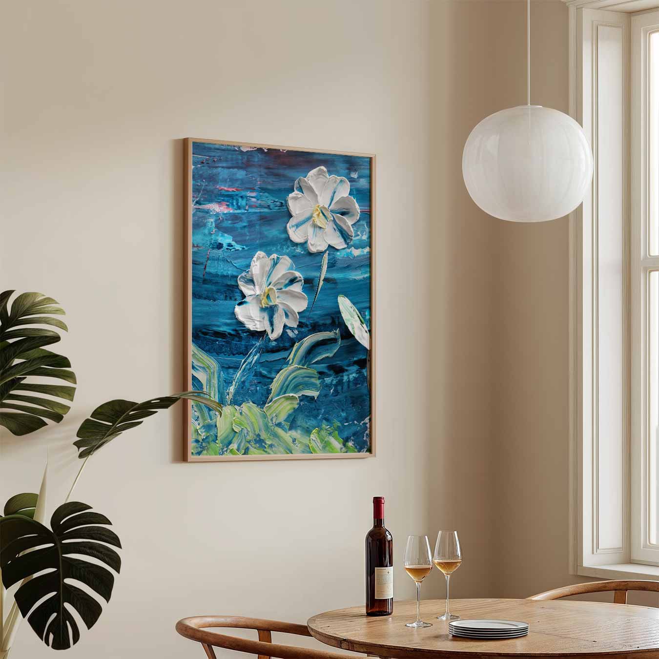 Bloemenpracht in Blauwe Penselen Poster-WallArtistic