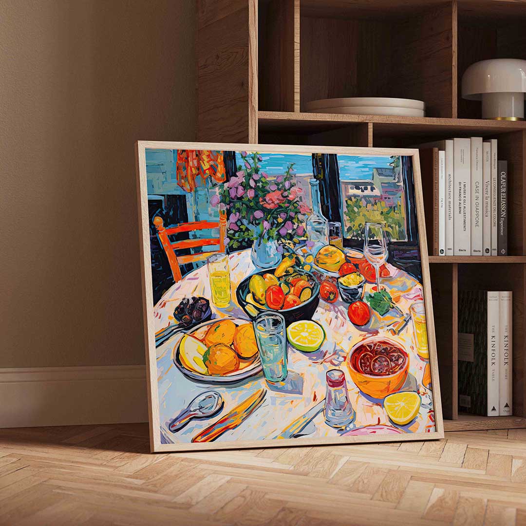 Fruit en bloemen tafel Poster