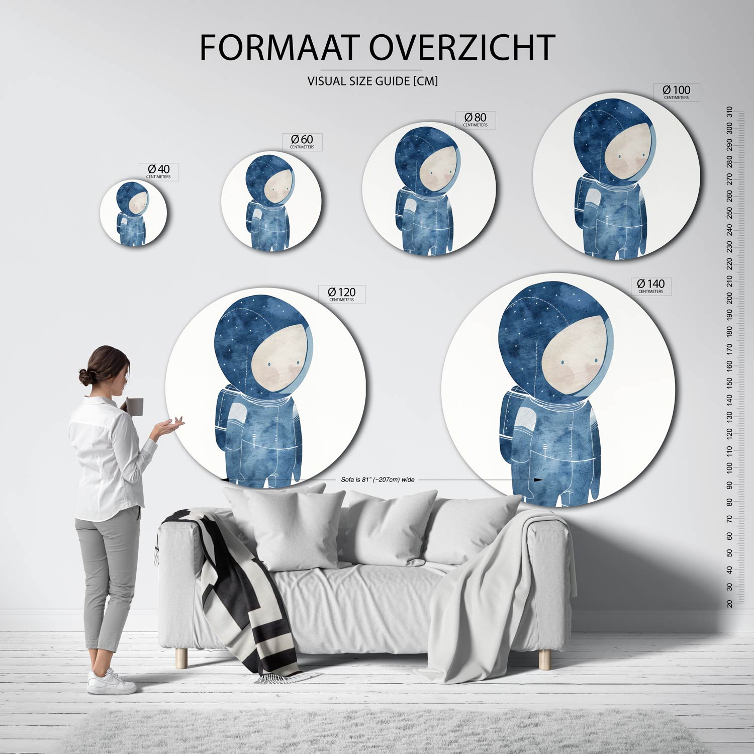 Astronaut in blauw Muurcirkel