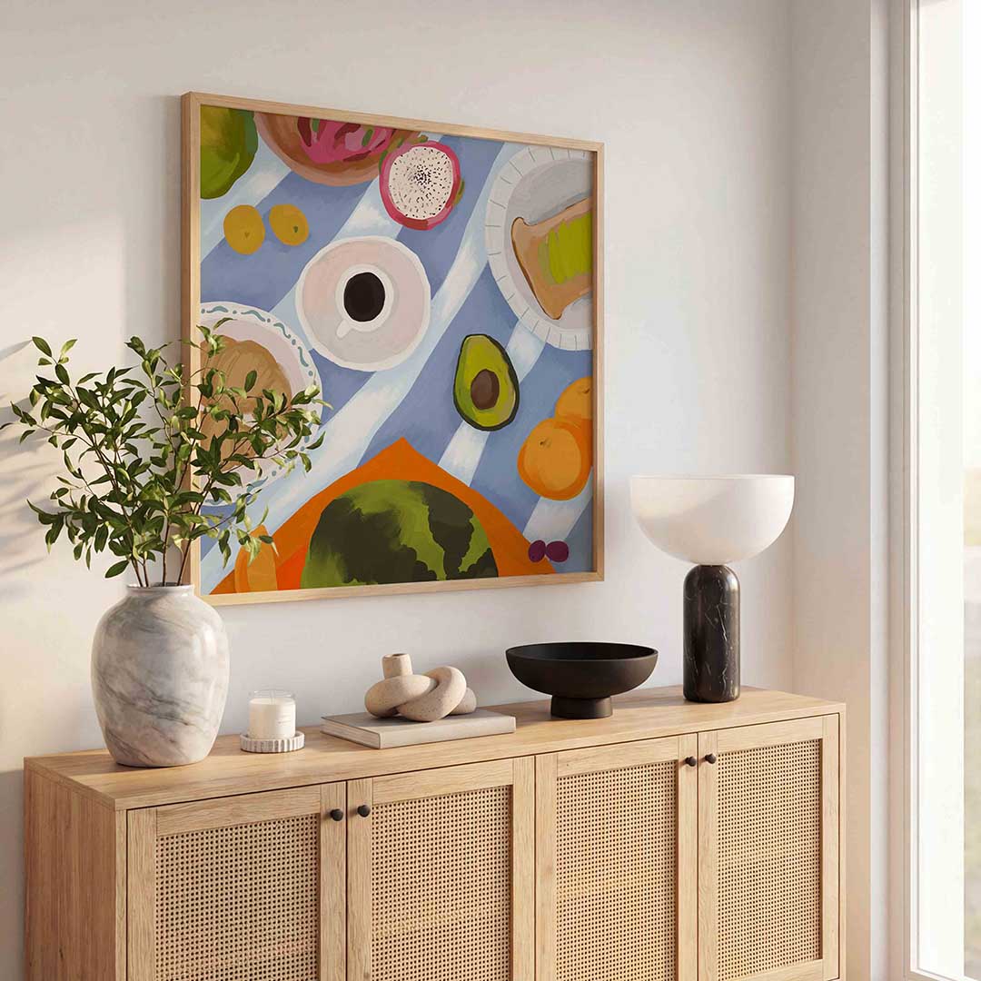 Ontbijt met fruit en koffie Poster