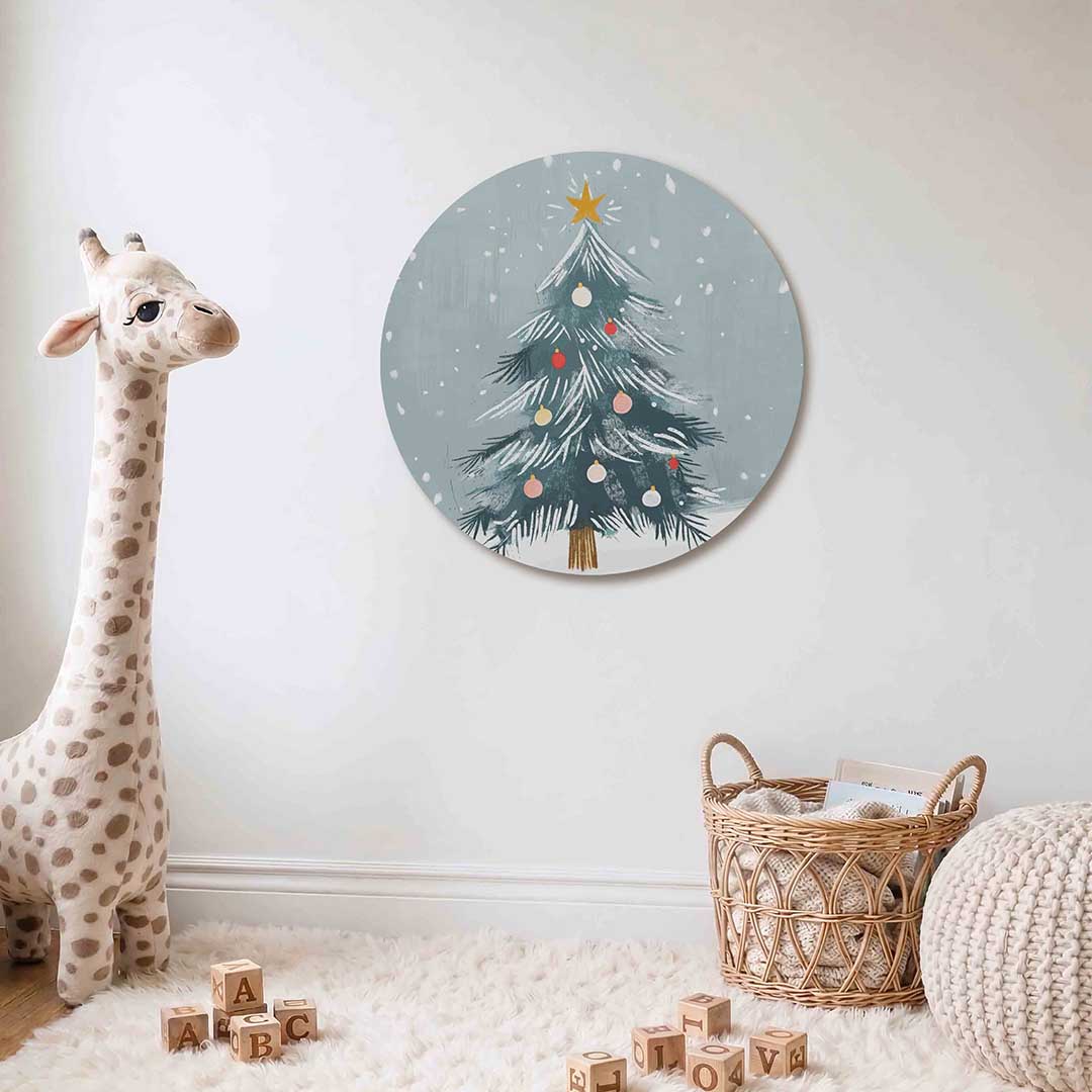 Kerstboom met sneeuw Muurcirkel