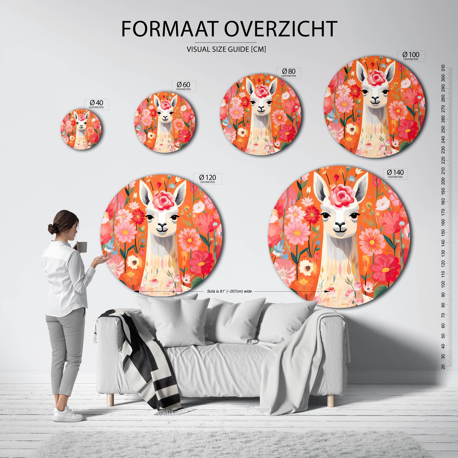 Lama en bloemen Muurcirkel