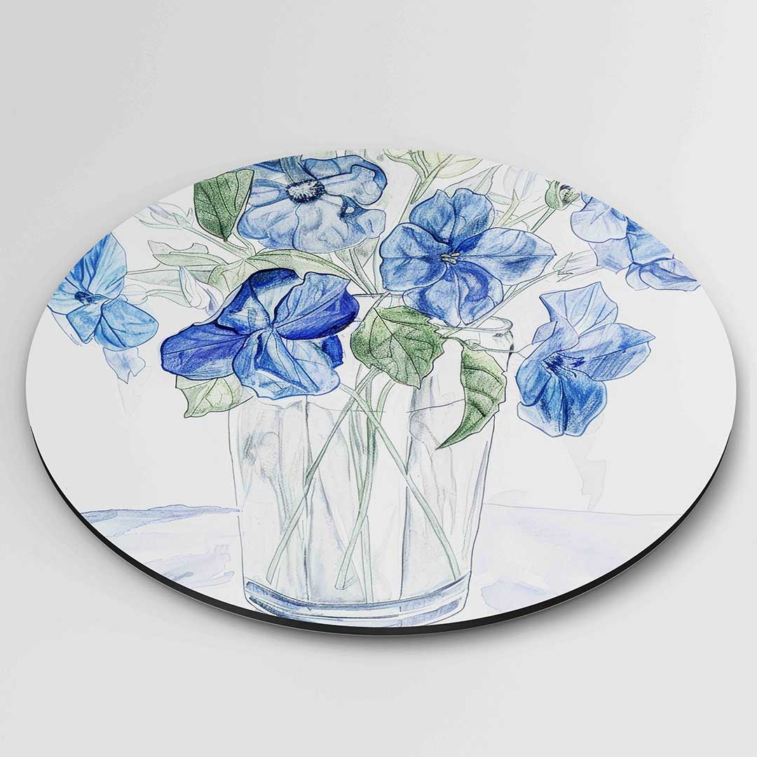 Blauwe bloemen in vaas Muurcirkel