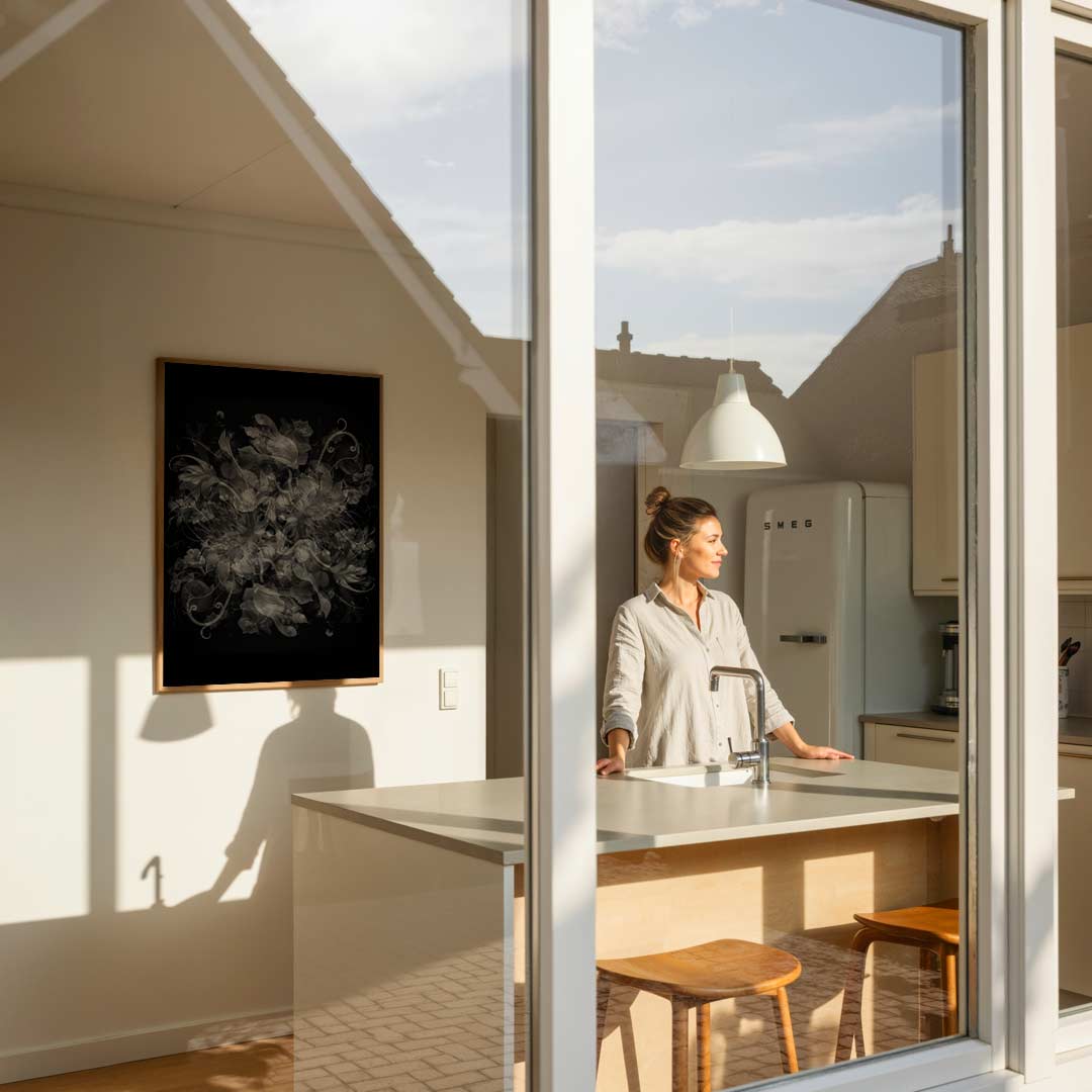 Mystieke Bloemenpracht in Zwart-Wit Poster-WallArtistic
