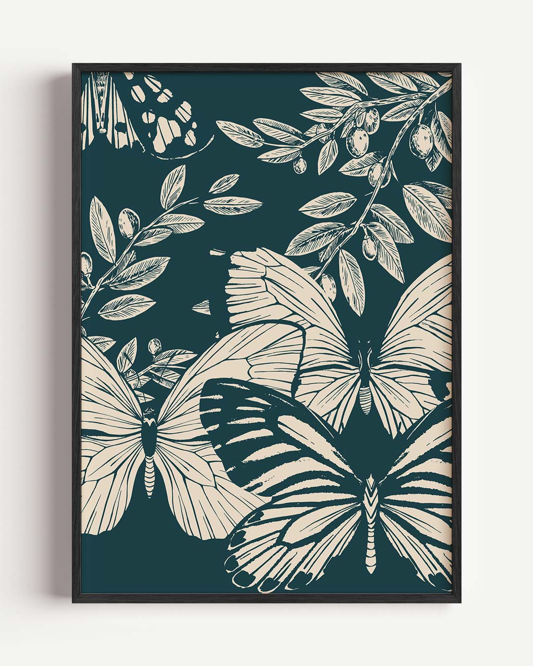 Elegante Vlinders & Olijfblaadjes Poster-WallArtistic