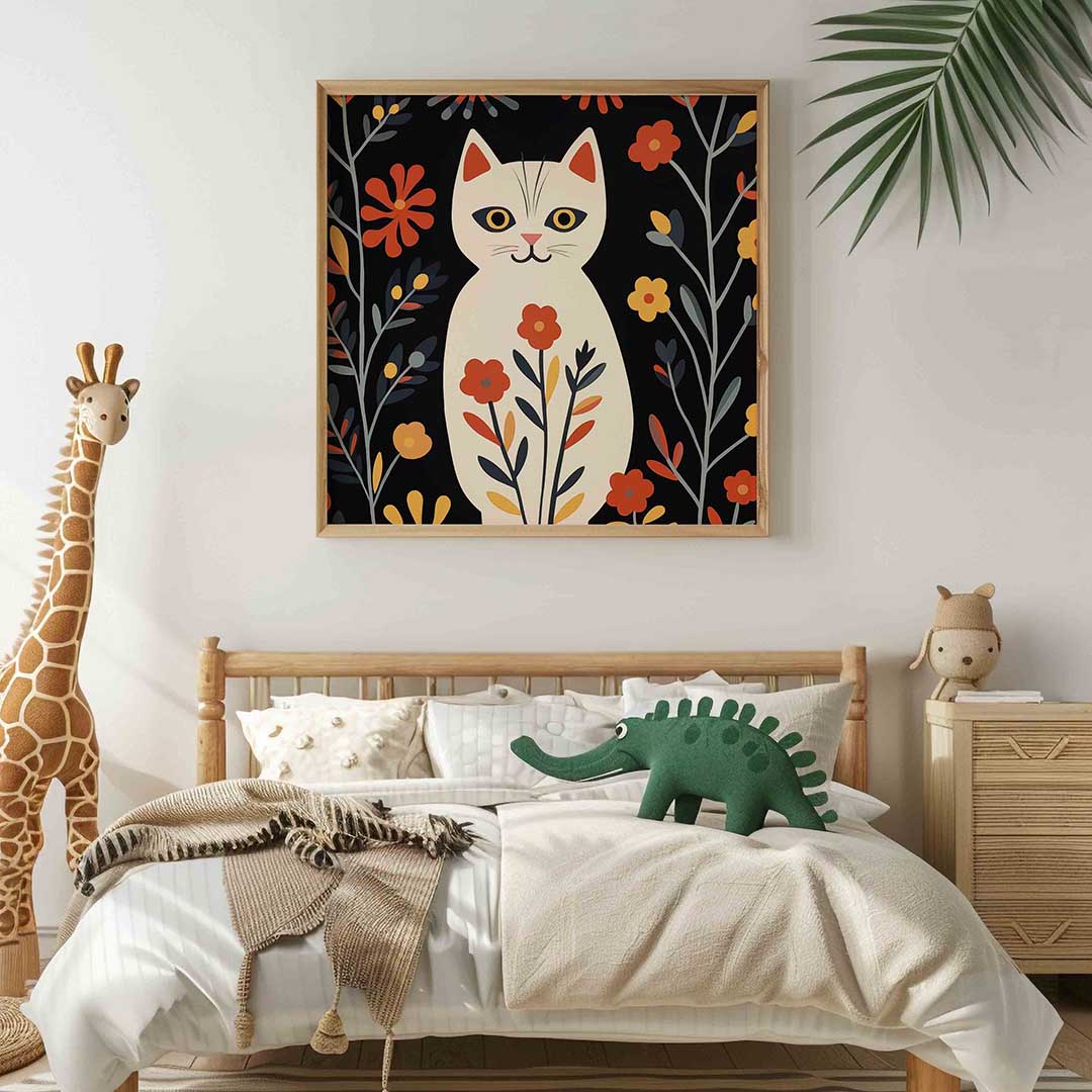 Kat met bloemen Poster