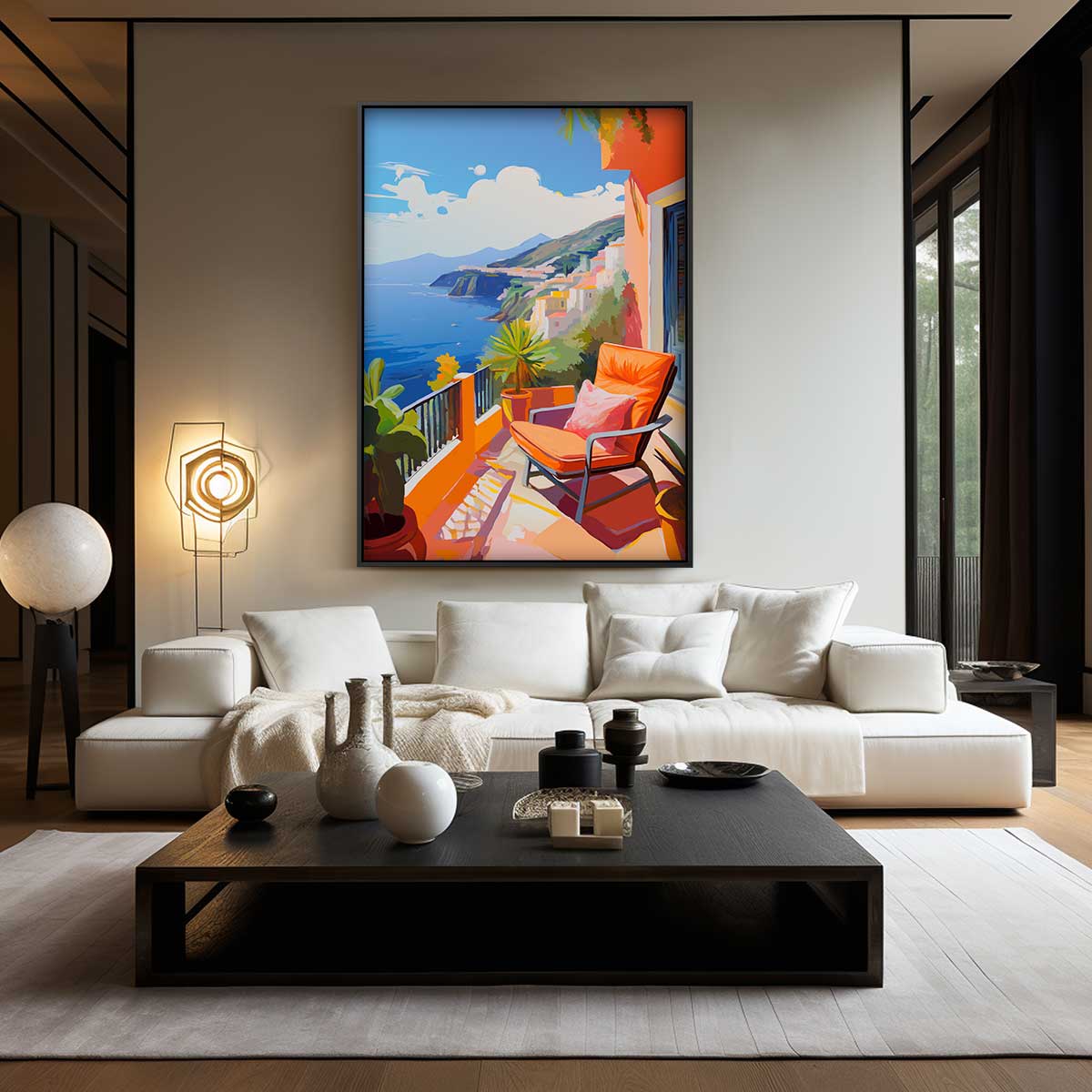 Zonovergoten Balkon aan Zee Kunstwerk-canvas-dibond-plexiglas-wanddecoratie-WallArtistic