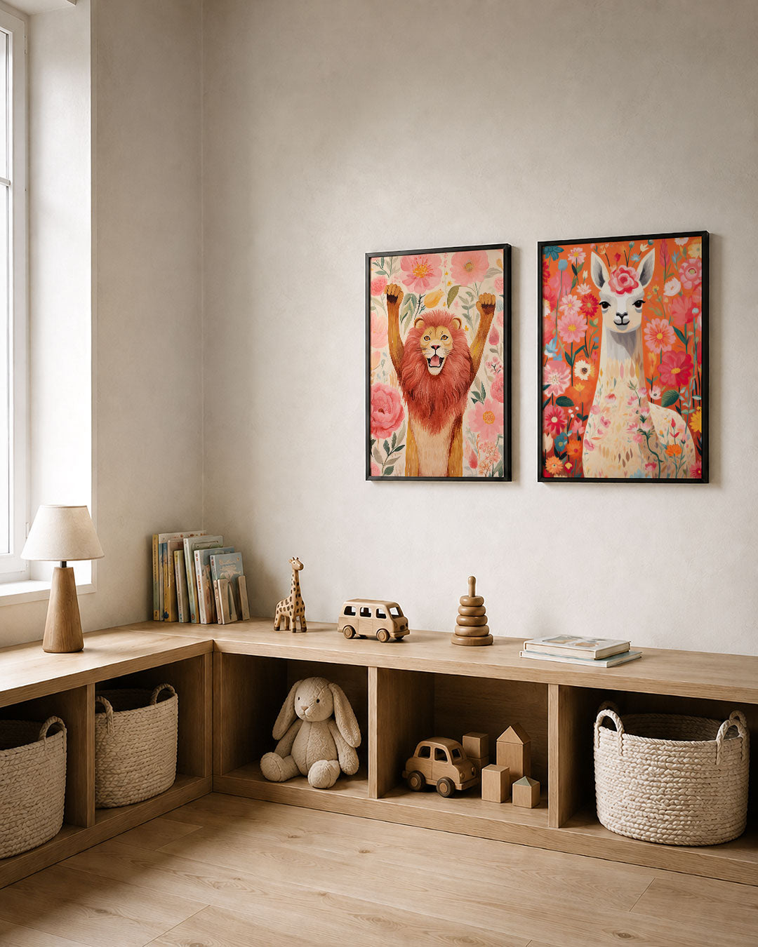 Leeuw en bloemen Posterset