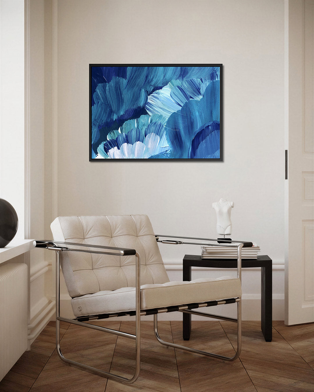 Dynamische blauwe borstels Kunstwerk