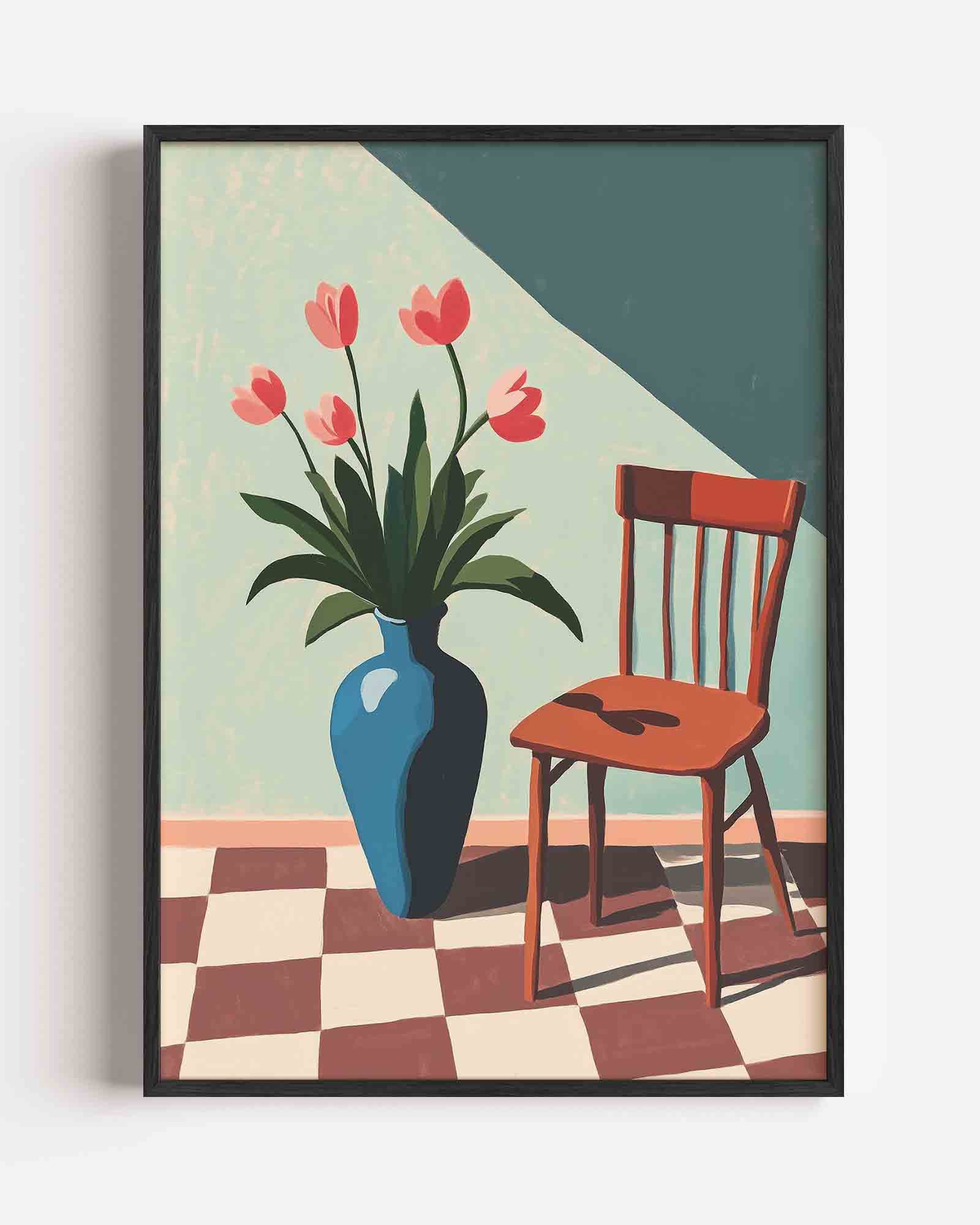 Bloemen en stoel Poster