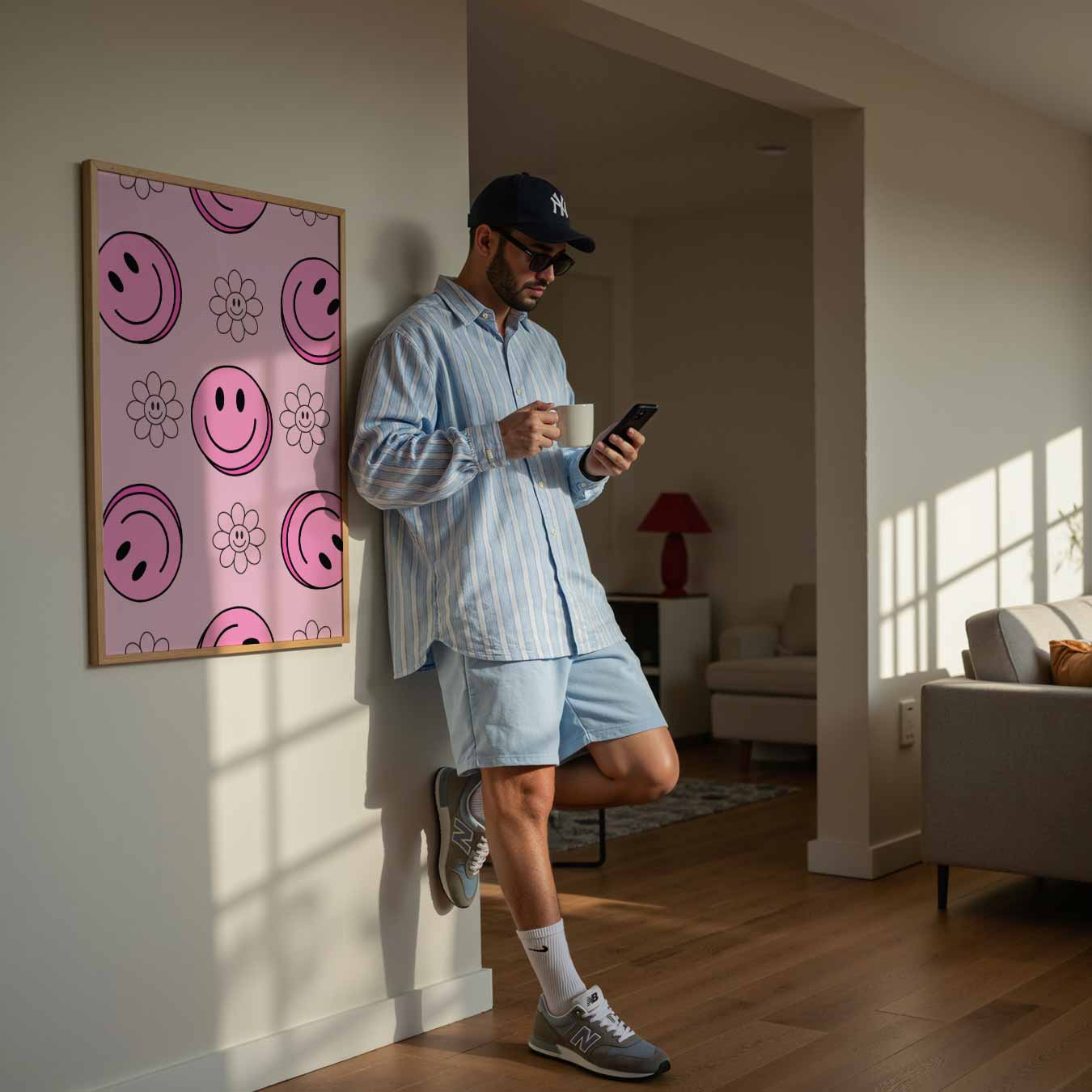 Vrolijke Bloemen en Smiley's Poster-WallArtistic