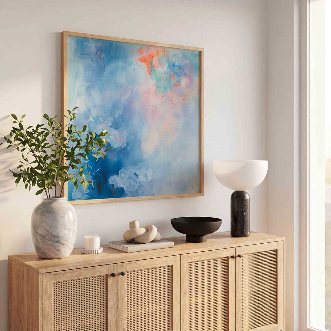 Abstracte blauwe en oranje Poster