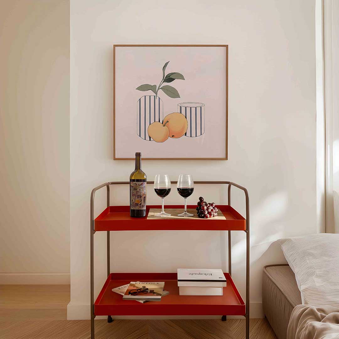 Gestreepte vazen met fruit Poster
