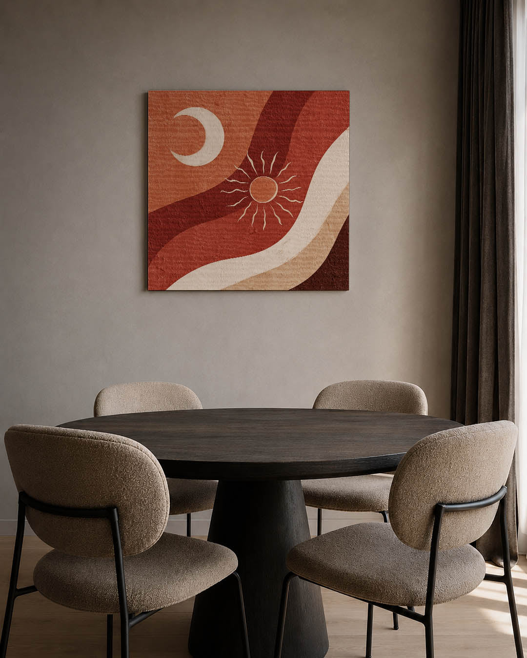 Golvende zon en maan Kunstwerk