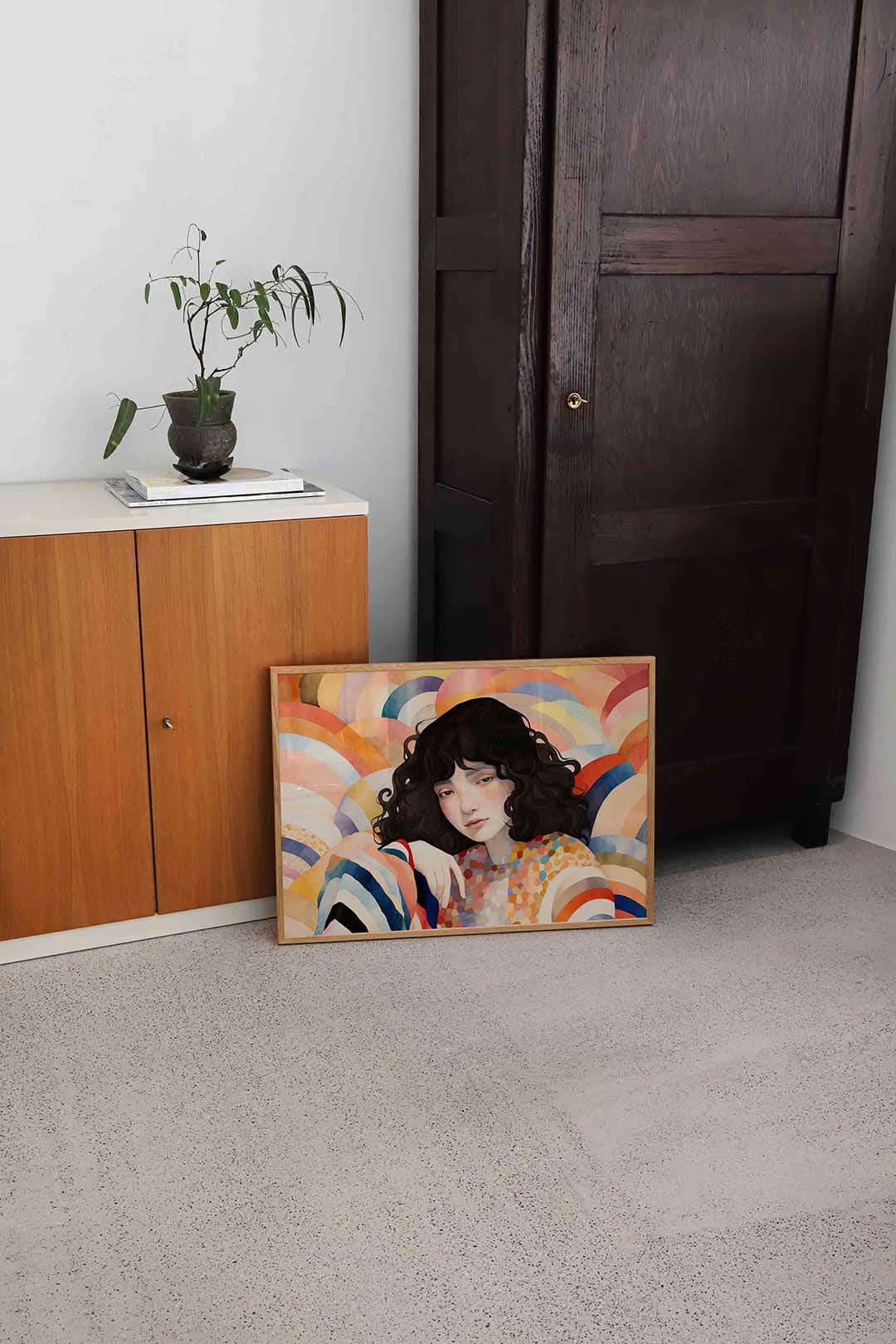 Vrouw met golvende achtergrond Poster