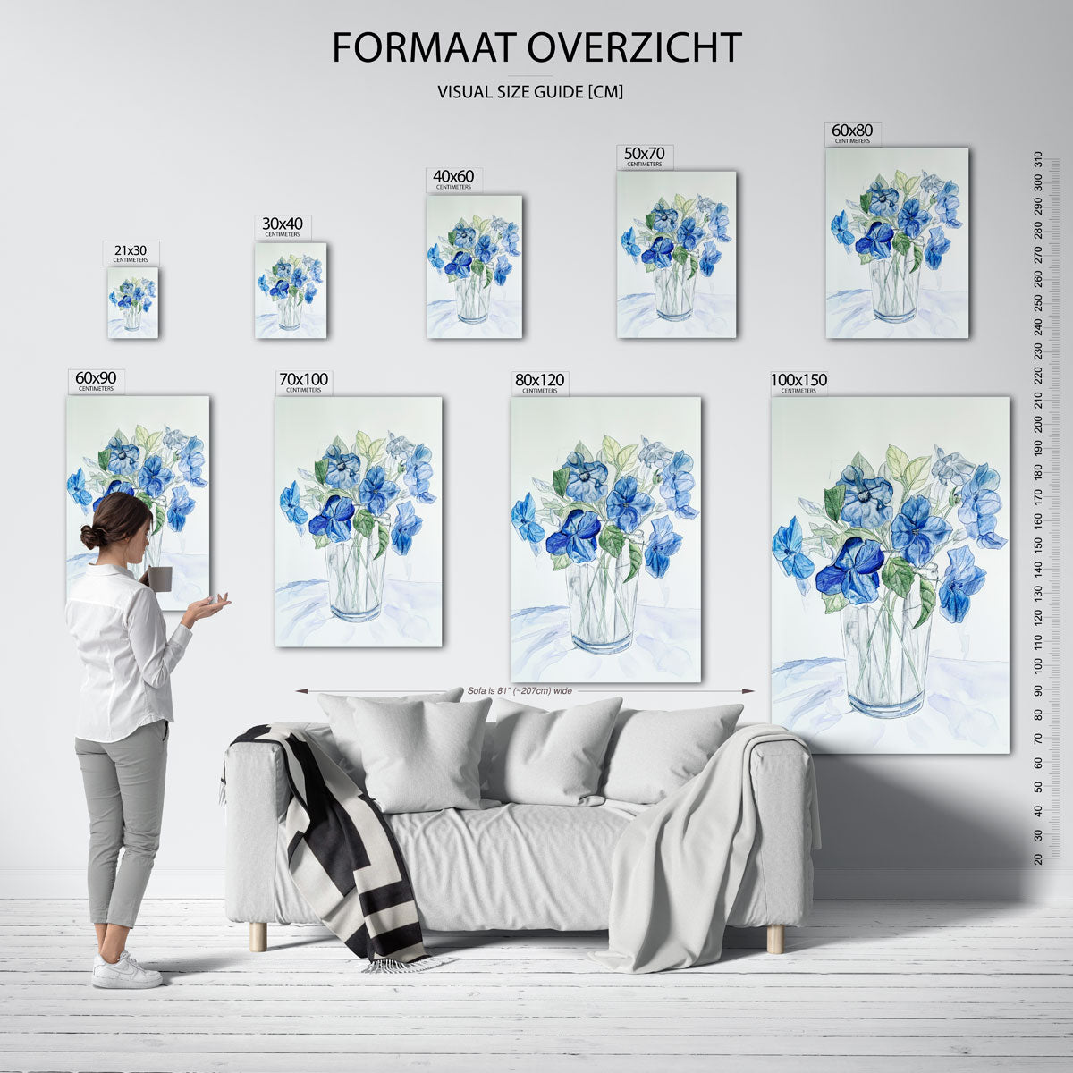 Blauwe bloemen in vaas Poster