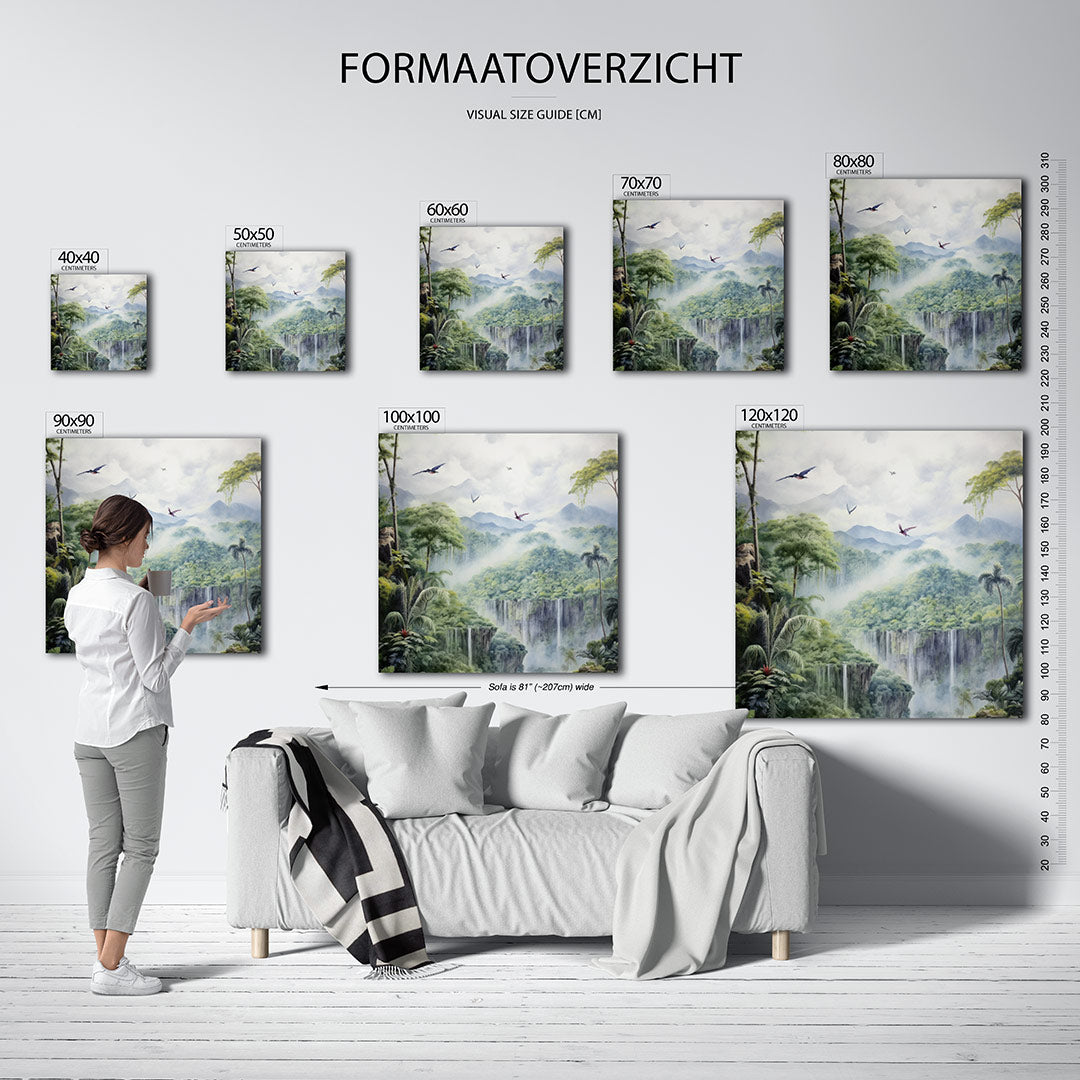 Vogels in weelderig landschap Kunstwerk