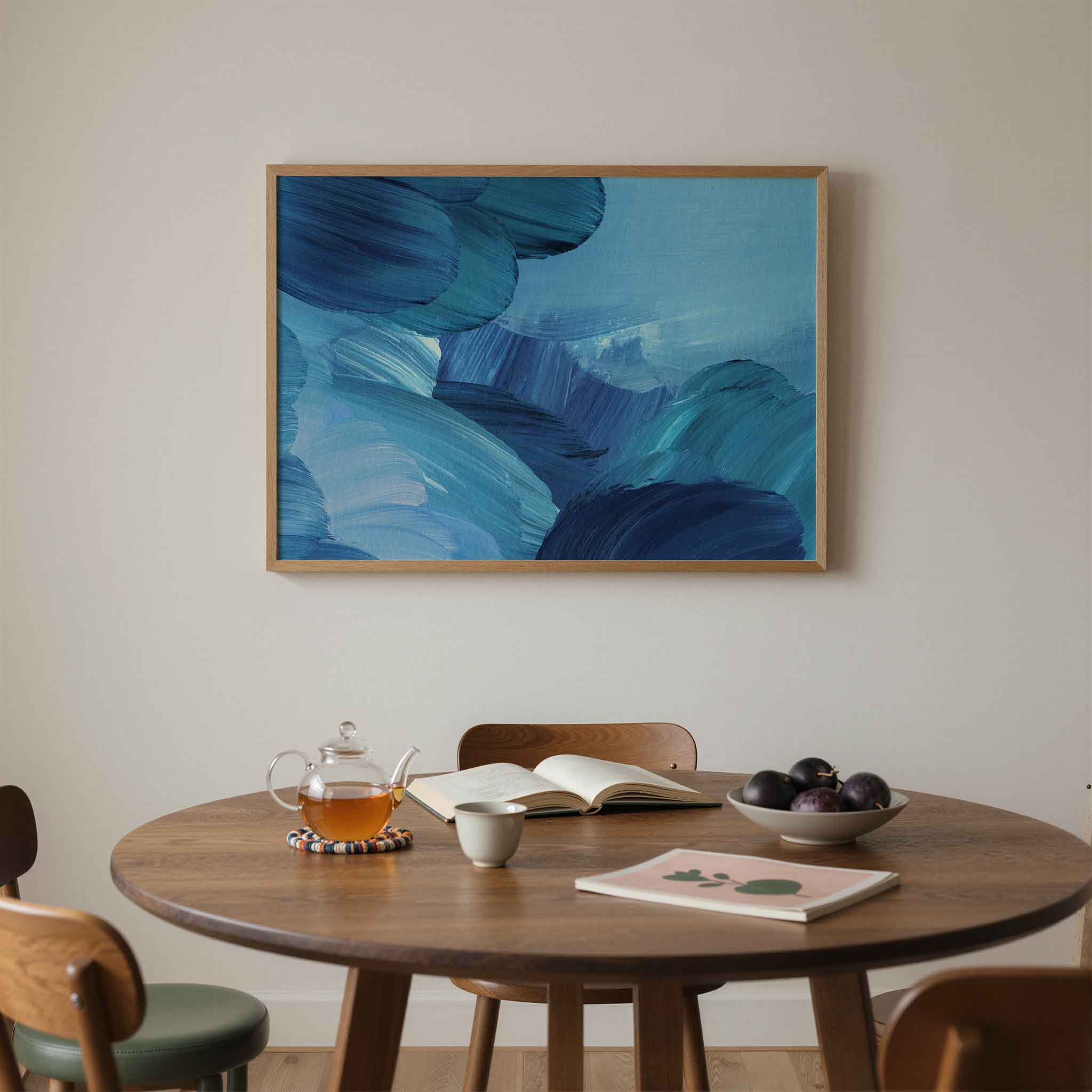 Blauwe penseelstreken Poster