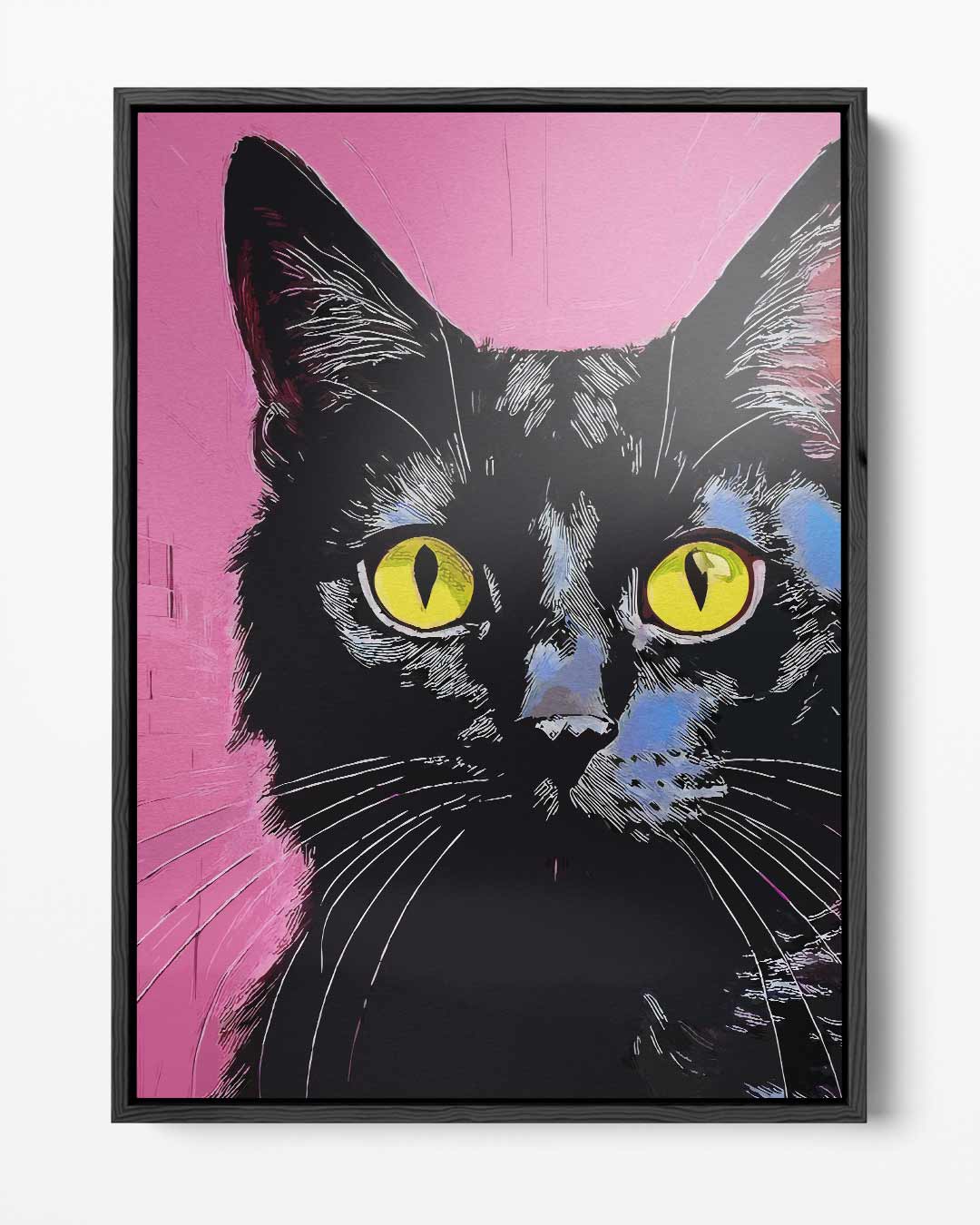 Kat met Gele Ogen op Roze Achtergrond Kunstwerk
