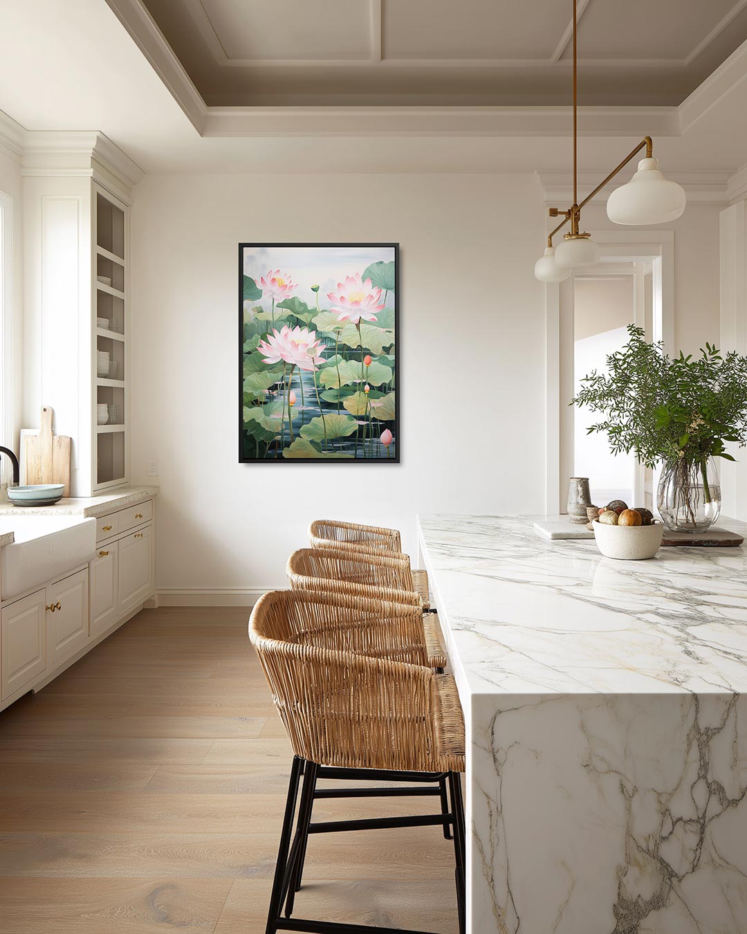 Lotusbloemen en bladeren Kunstwerk