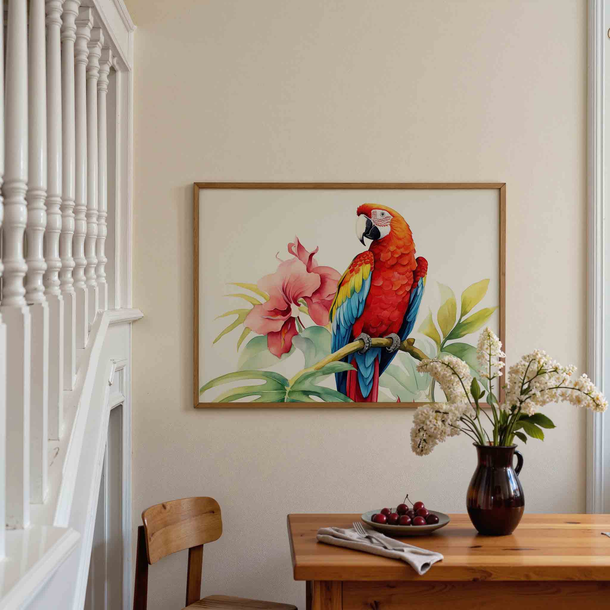 Papegaai en bloemen Poster