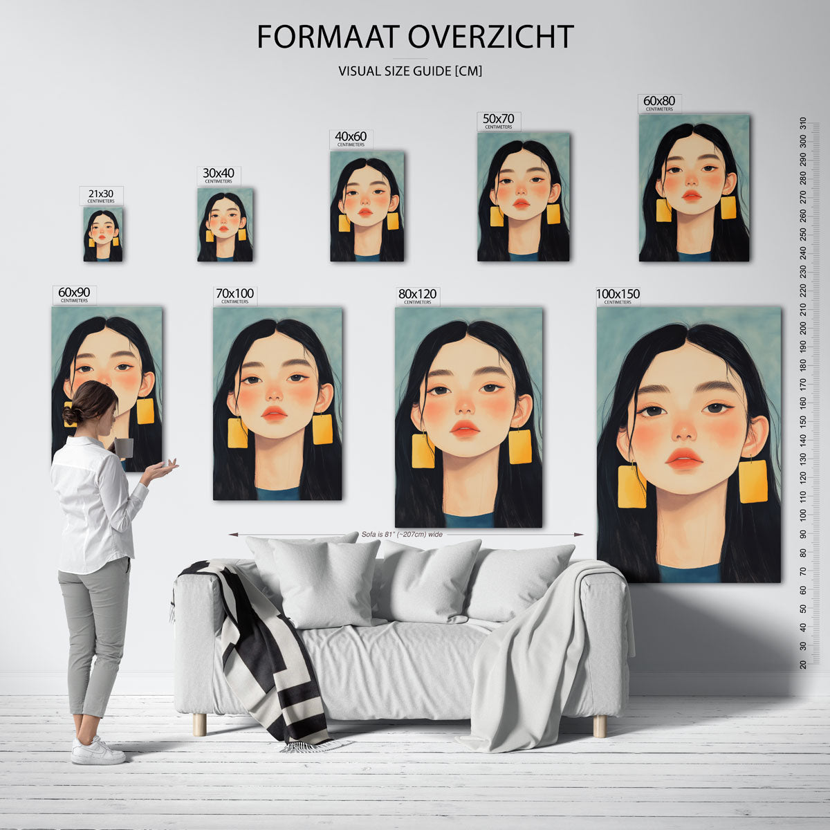 Portret met gele oorbellen Poster
