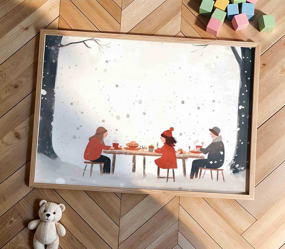Winter tafereel met drie figuren Poster