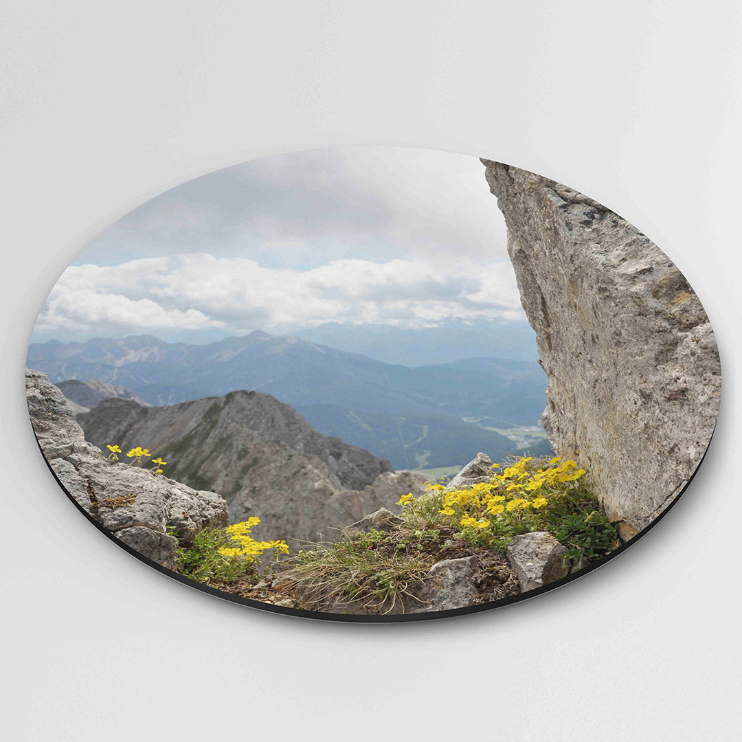 Berglandschap met bloemen Muurcirkel