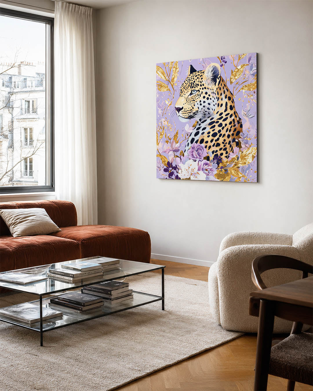 Luipaard met bloemen Kunstwerk