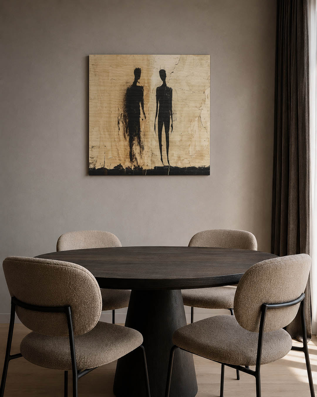 Schaduwfiguren op beige Kunstwerk