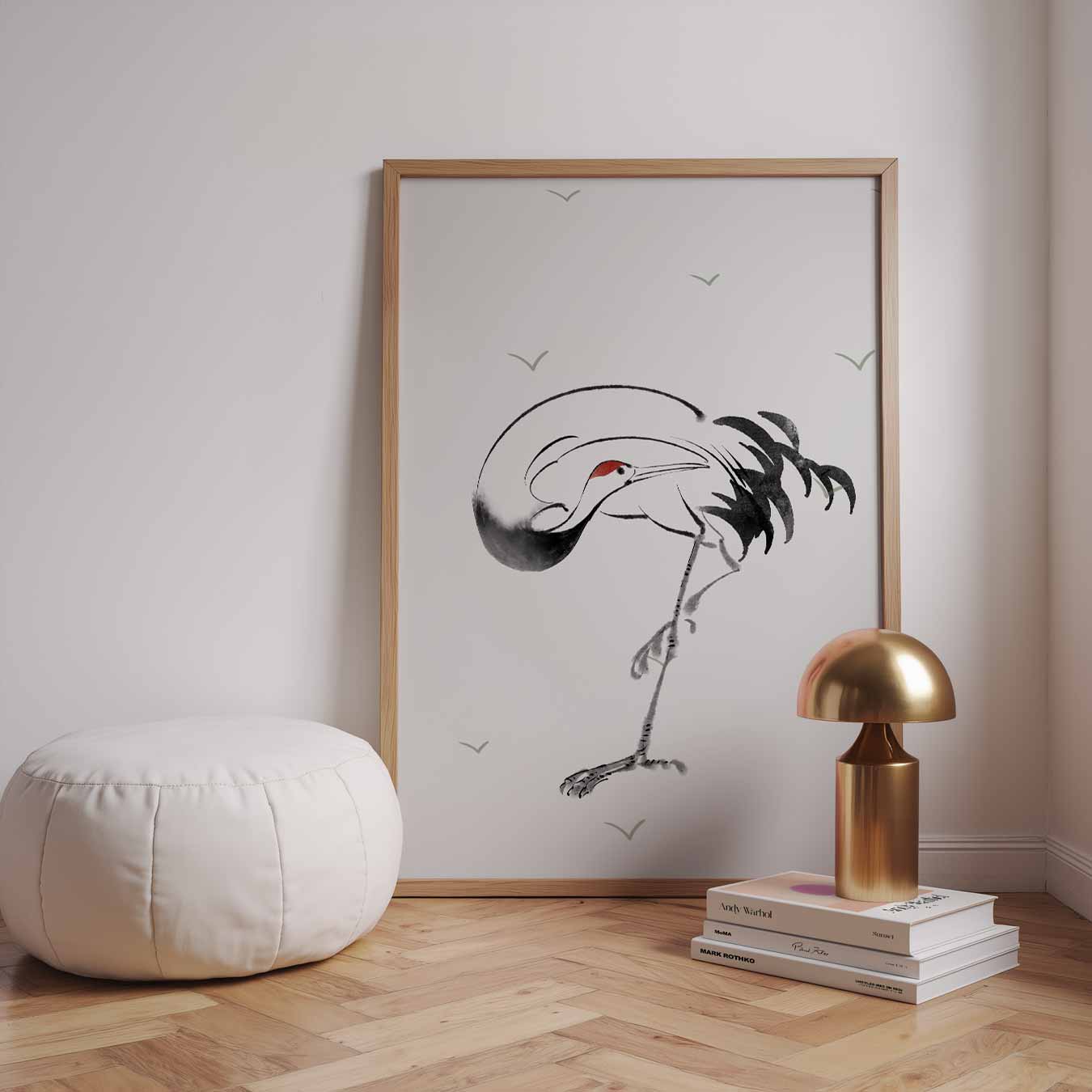 Elegante Kraanvogel Sumi-e Poster-WallArtistic