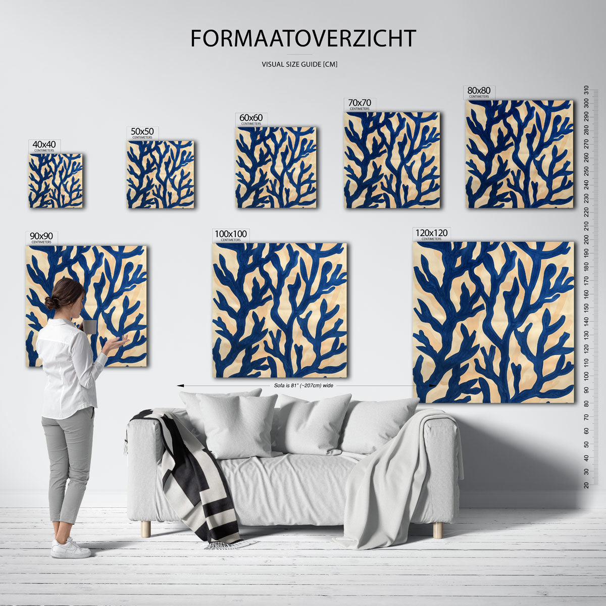 Blauwe takken op beige Poster