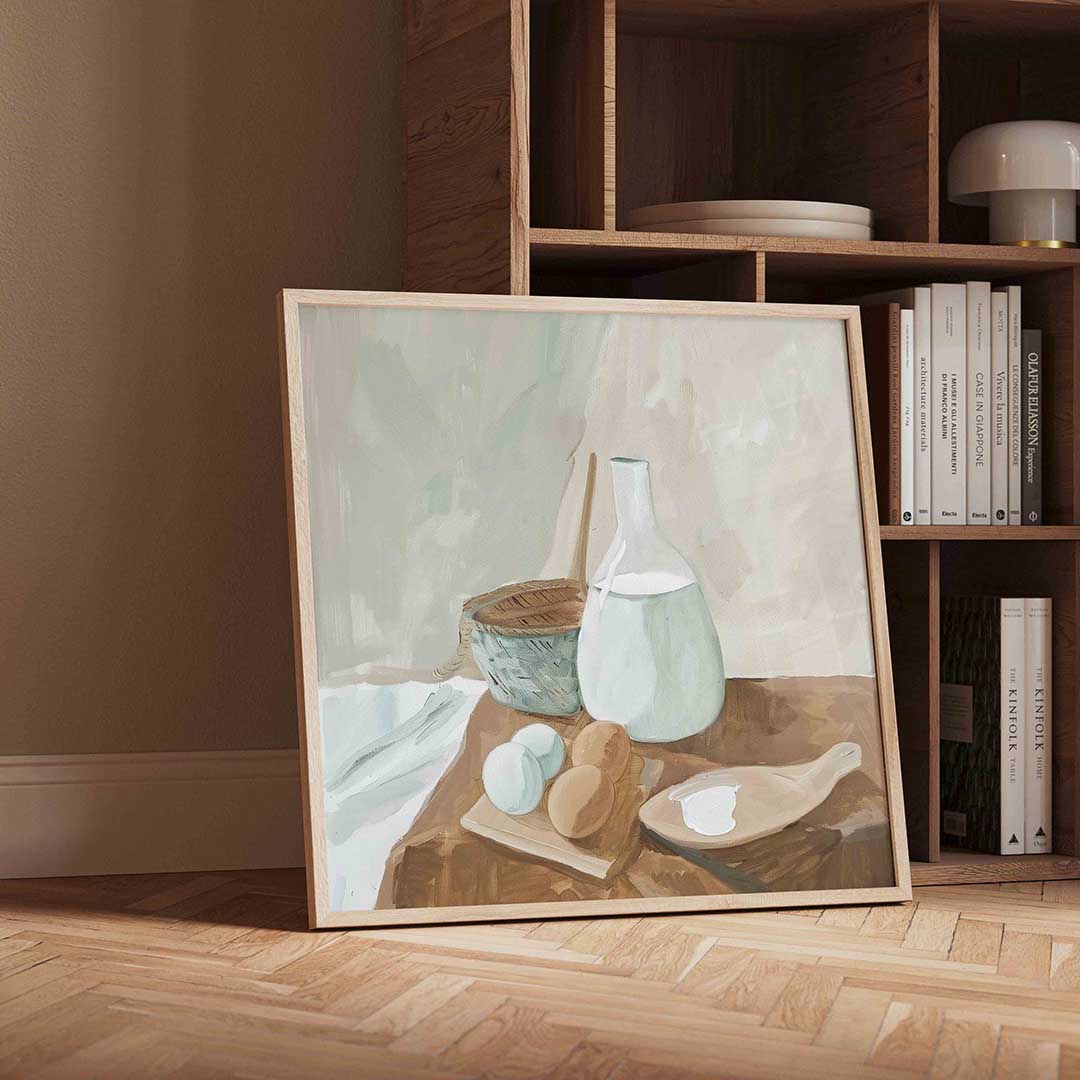 Stilleven met eieren en melk Poster