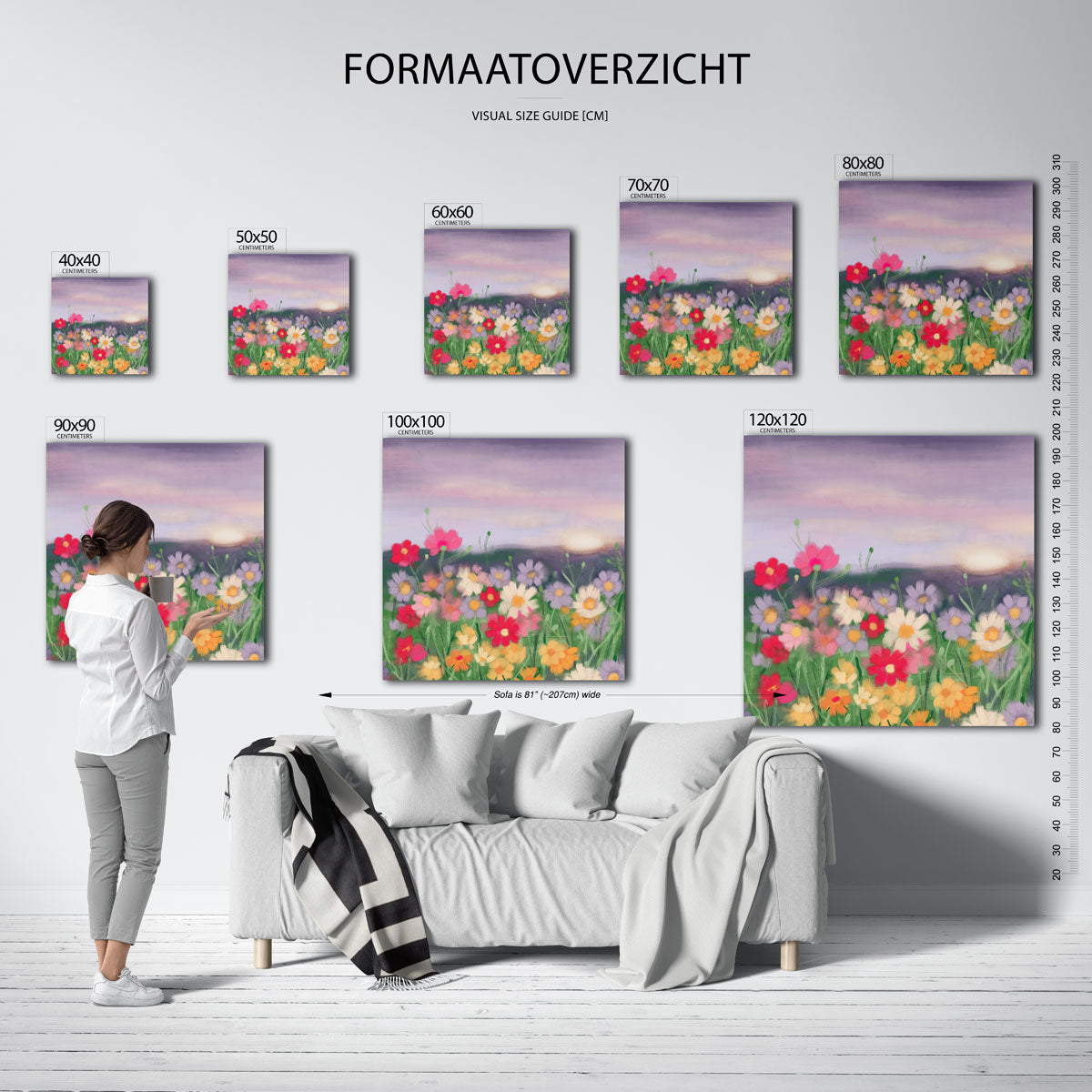 Bloemenveld bij zonsondergang Poster