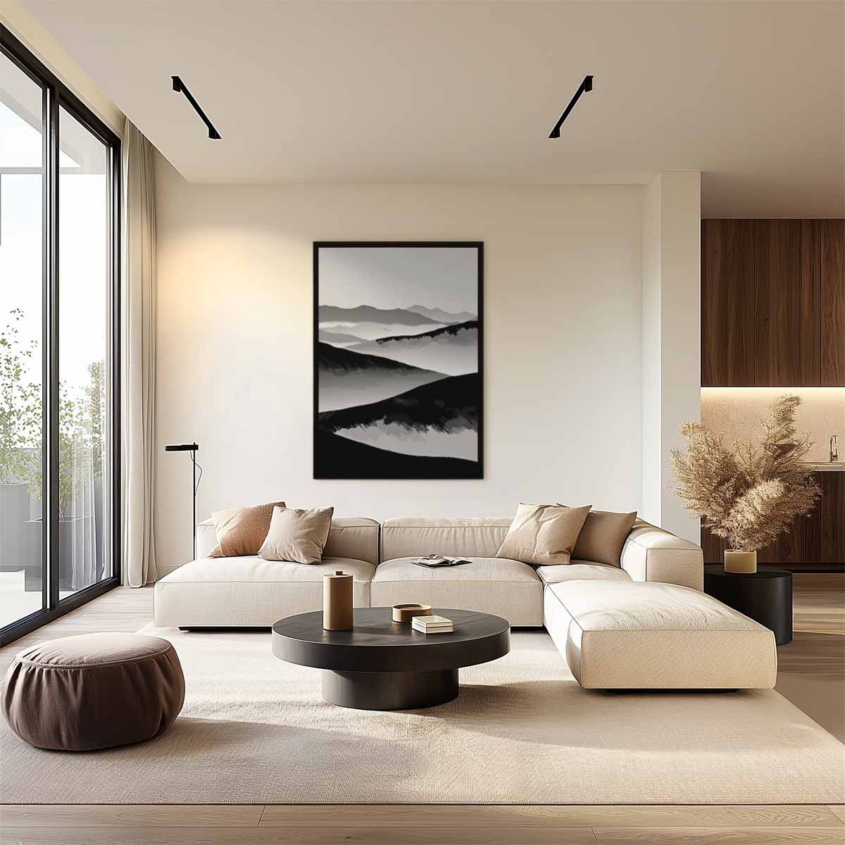Sereen Berglandschap in Grijstinten Kunstwerk-canvas-dibond-plexiglas-wanddecoratie-WallArtistic