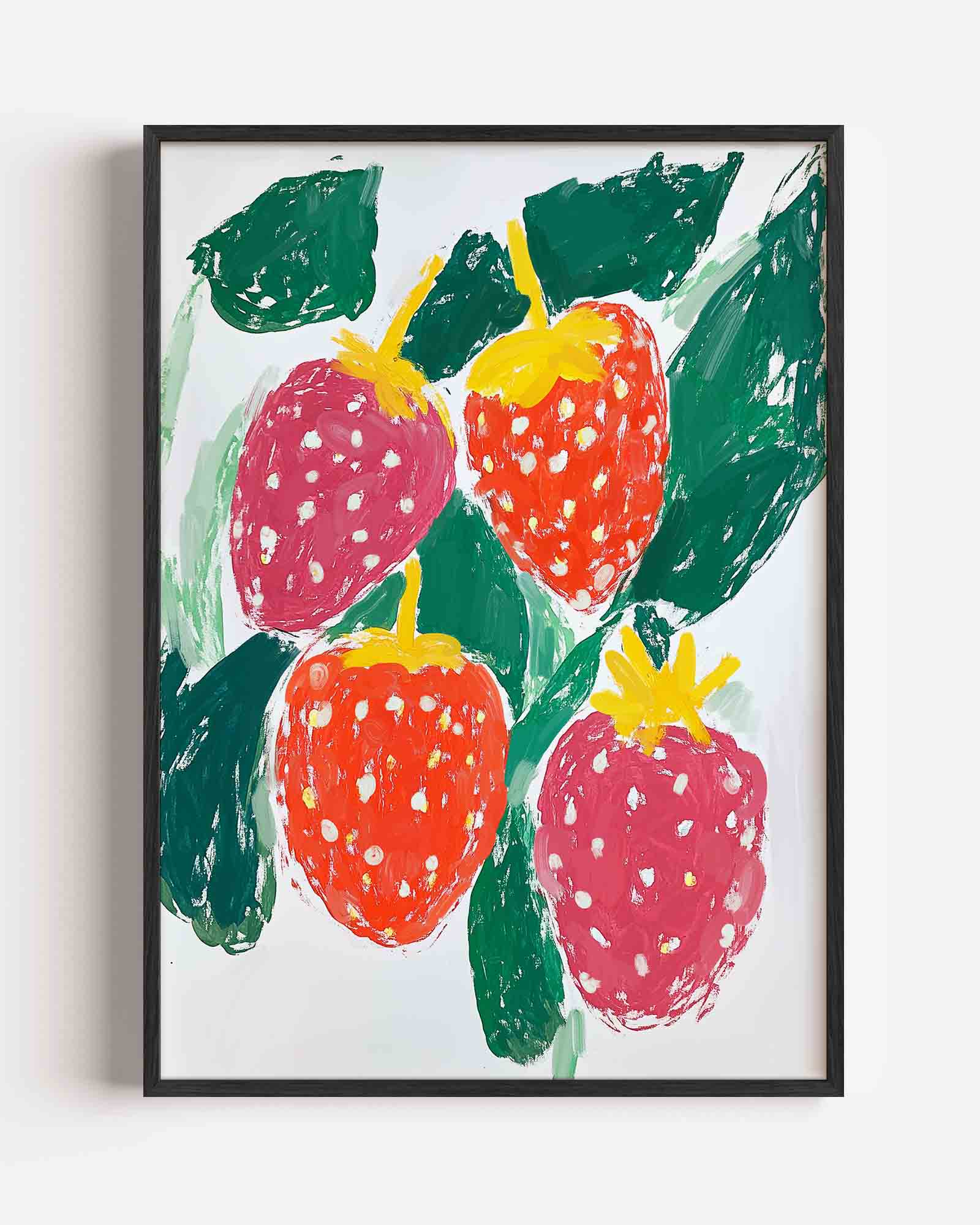 Aardbeien en bladeren Poster