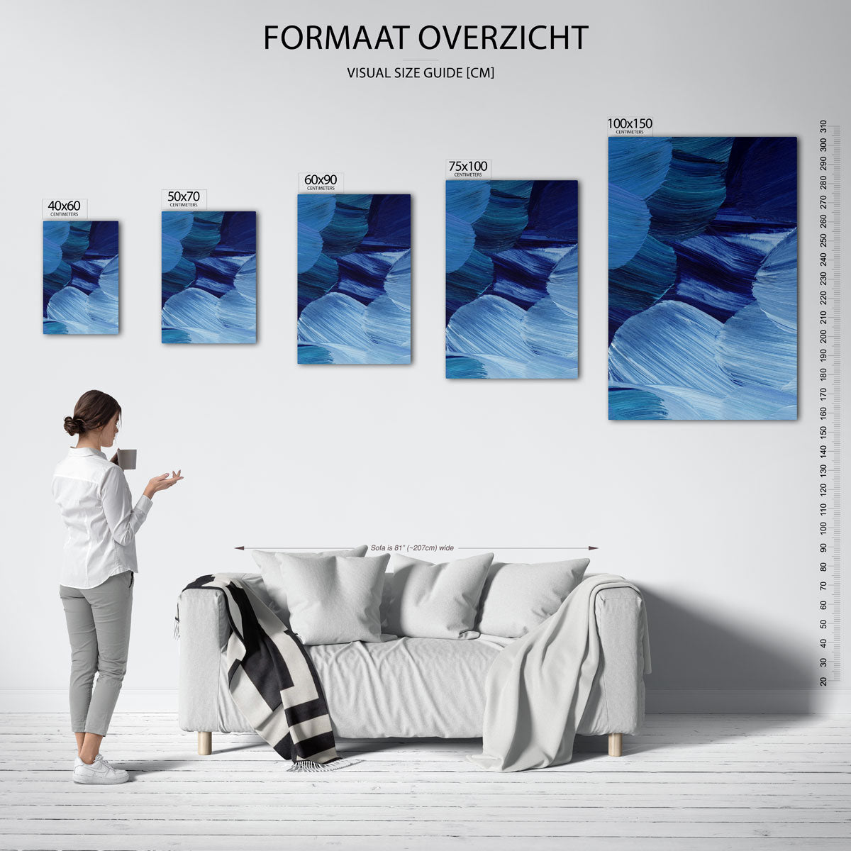 Dynamische blauwe borstels Kunstwerk