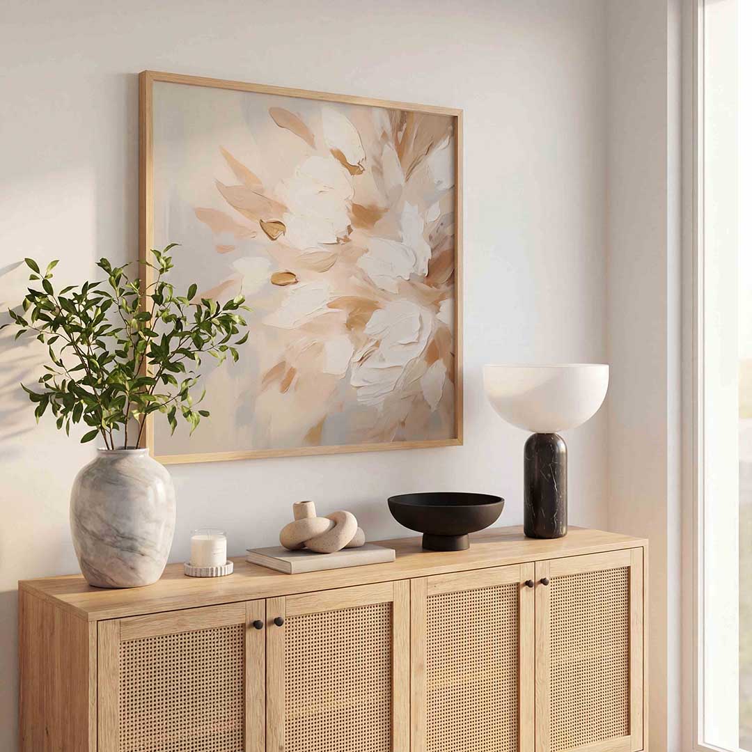 Bloemmotief in beige Poster