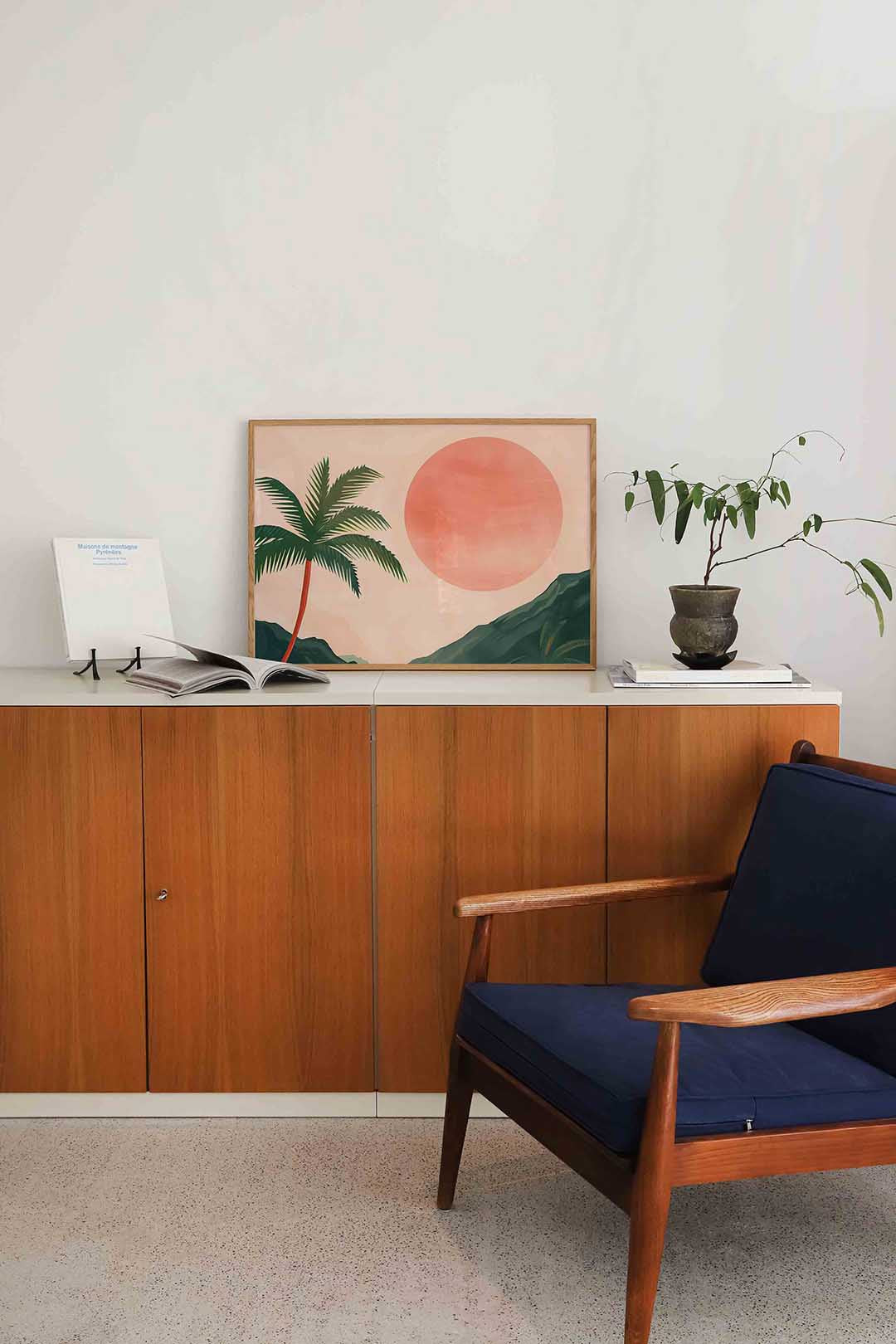 Palmboom en zon Poster